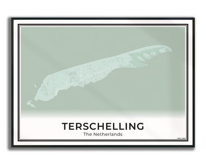 Terschelling Eilandkaart Poster voor Woonkamer ingelijst Sage