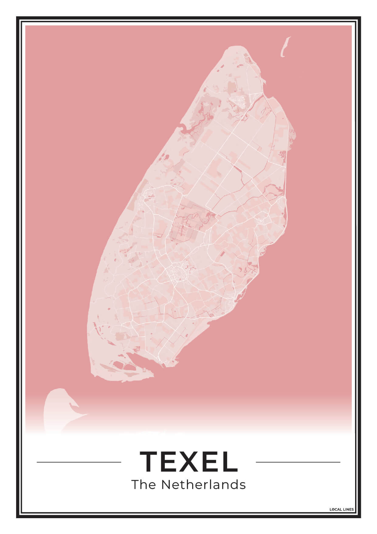 Texel Plattegrond Poster voor Woonkamer Blush