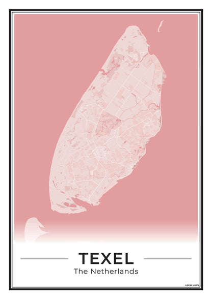 Texel Plattegrond Poster voor Woonkamer Blush