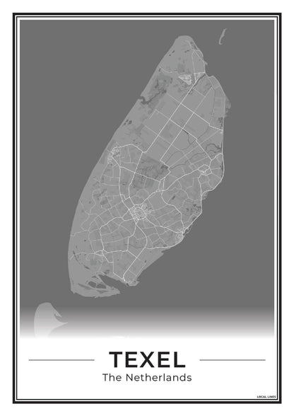 Texel Plattegrond Poster voor Woonkamer Dark