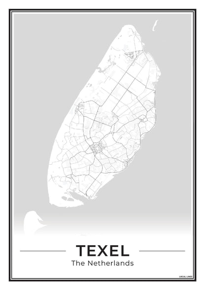 Texel Plattegrond Poster voor Woonkamer Light