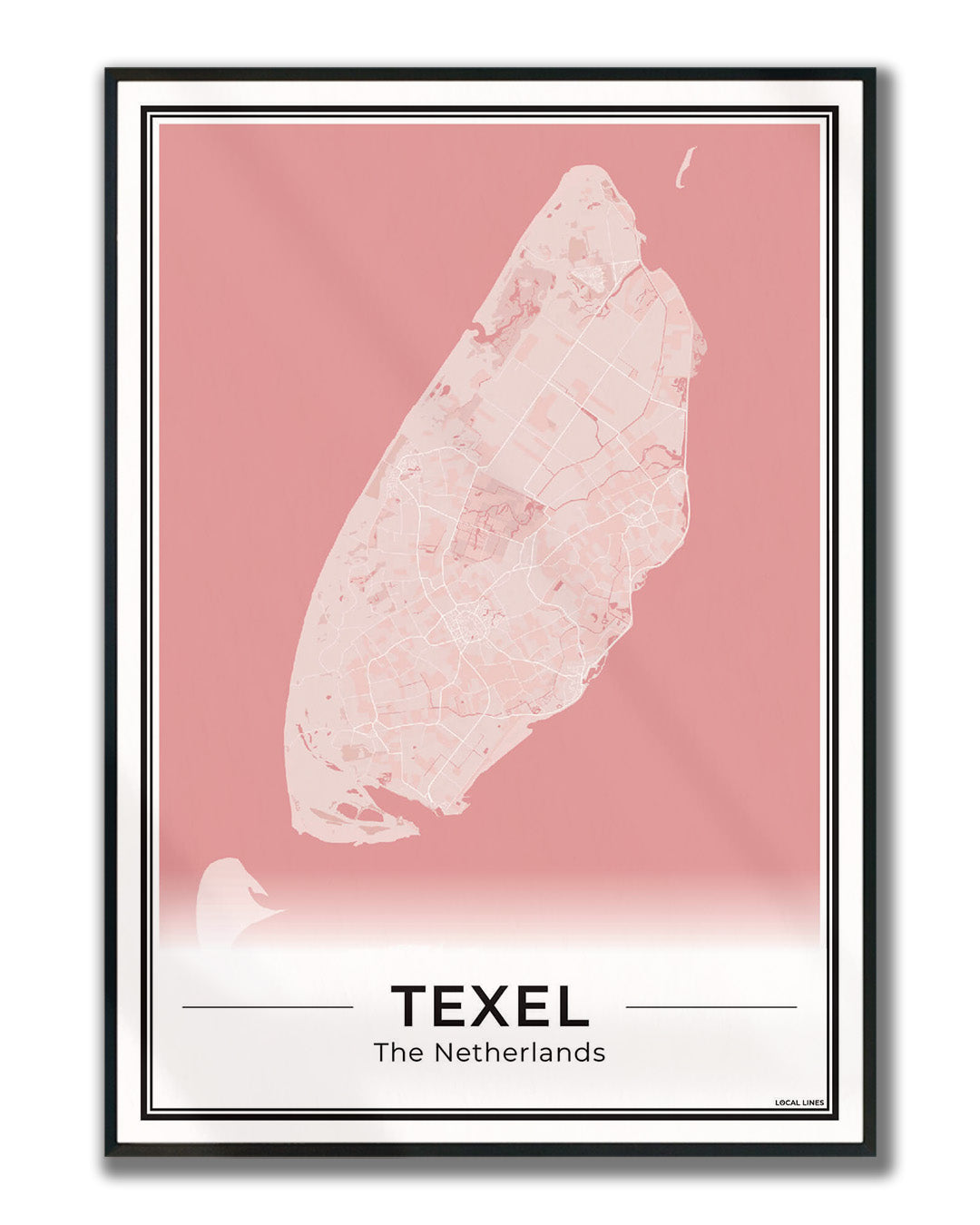 Texel Plattegrond Poster voor Woonkamer ingelijst Blush