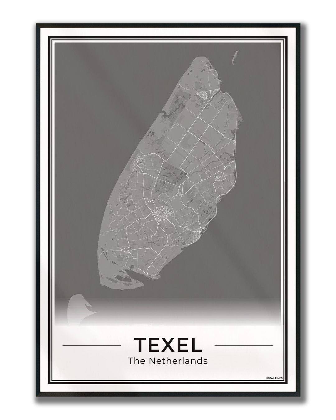 Texel Plattegrond Poster voor Woonkamer ingelijst Dark