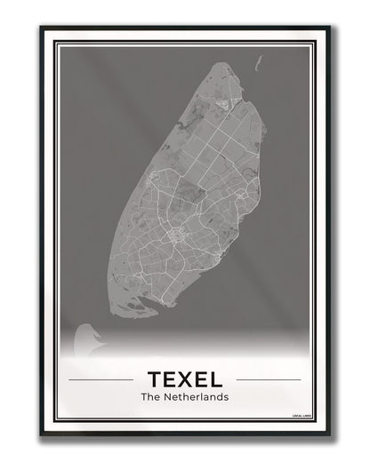 Texel Plattegrond Poster voor Woonkamer ingelijst Dark