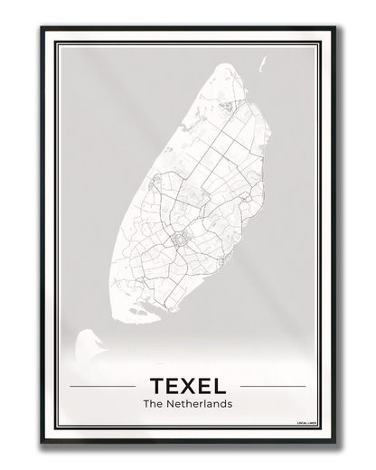 Texel Plattegrond Poster voor Woonkamer ingelijst Light 