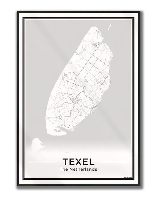 Texel Plattegrond Poster voor Woonkamer ingelijst Light 