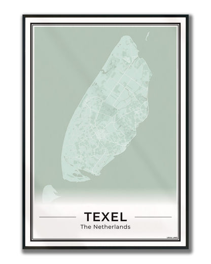 Texel Plattegrond Poster voor Woonkamer ingelijst Sage