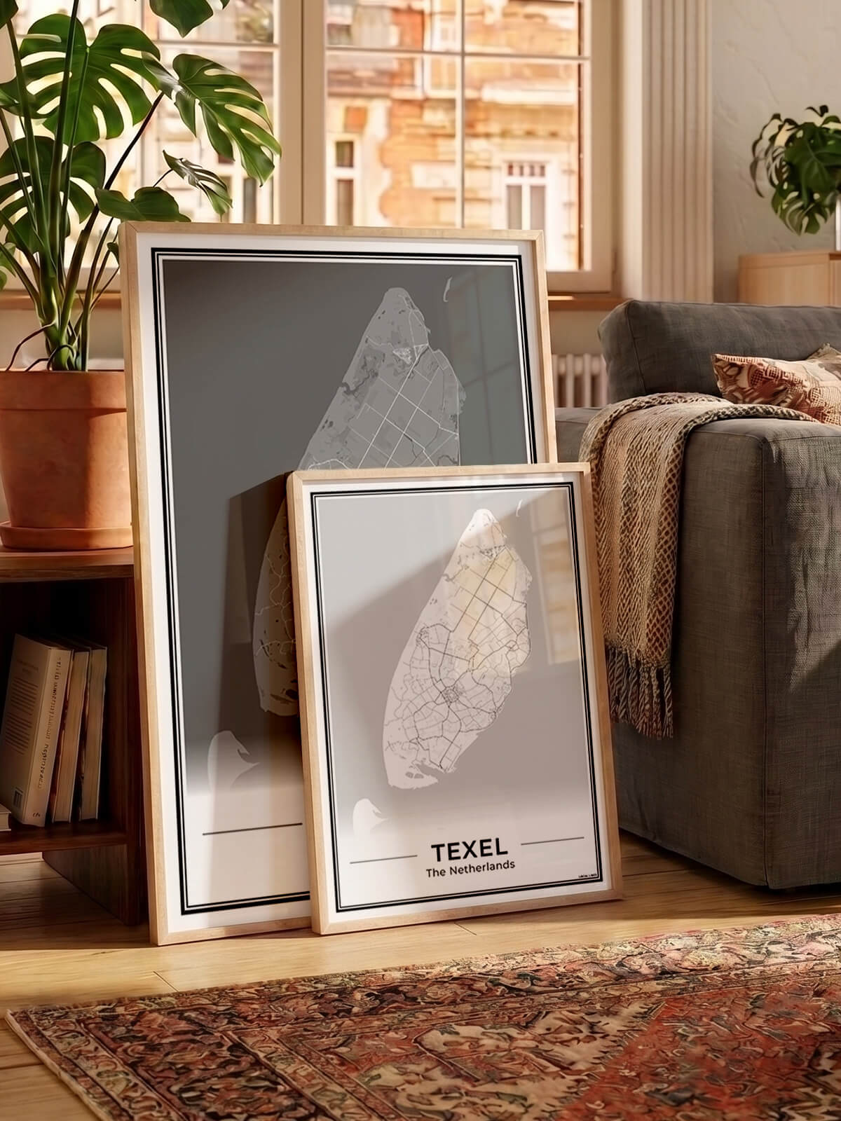 Texel Plattegrond Poster voor Woonkamer in wit en grijs Algemeen