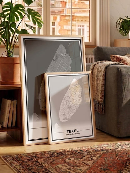 Texel Plattegrond Poster voor Woonkamer in wit en grijs Algemeen