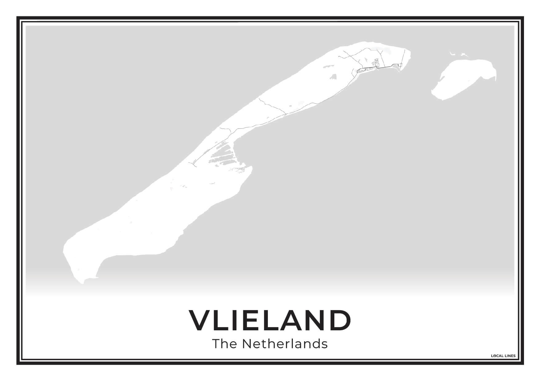 Vlieland Eilandkaart Poster voor Woonkamer Light