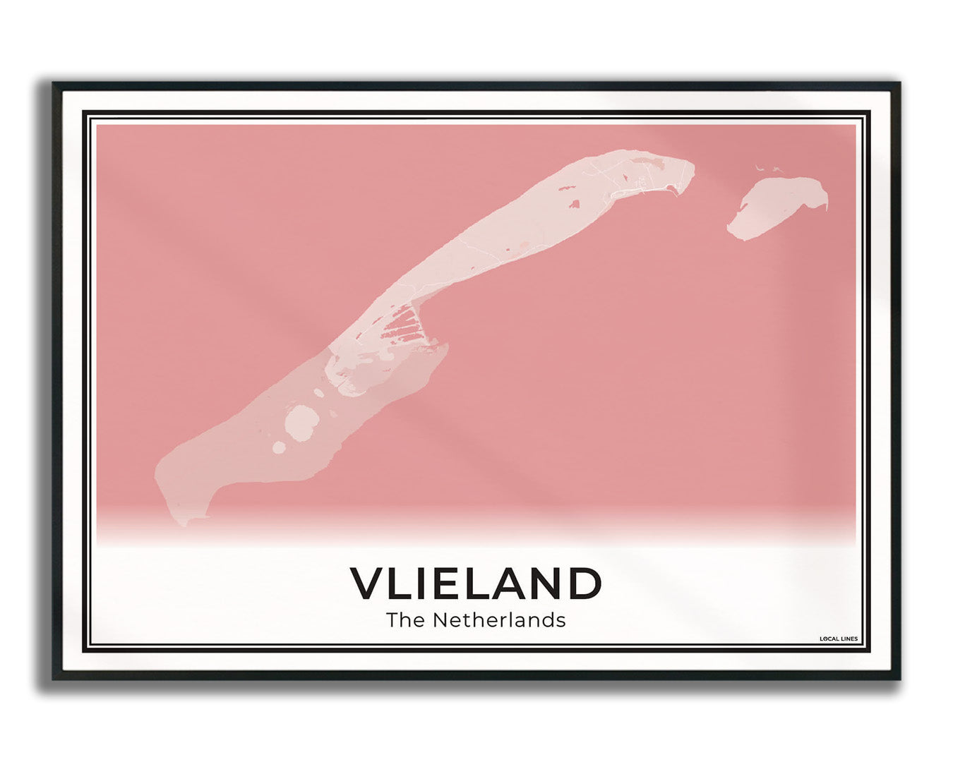Vlieland Eilandkaart Poster voor Woonkamer Ingelijst Blush