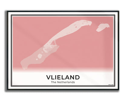 Vlieland Eilandkaart Poster voor Woonkamer Ingelijst Blush