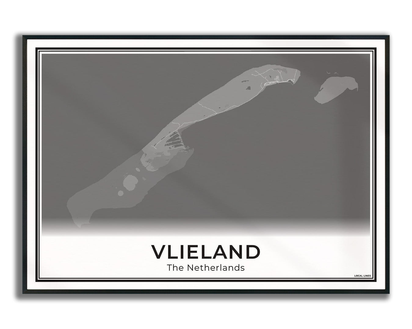 Vlieland Eilandkaart Poster voor Woonkamer ingelijst Dark