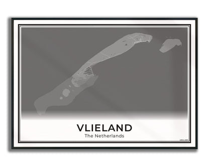 Vlieland Eilandkaart Poster voor Woonkamer ingelijst Dark