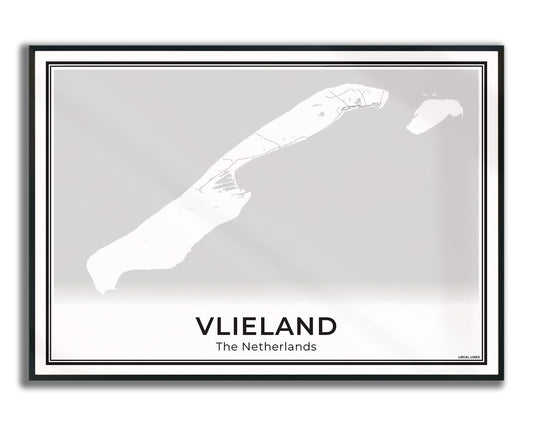 Vlieland Eilandkaart Poster voor Woonkamer ingelijst Light