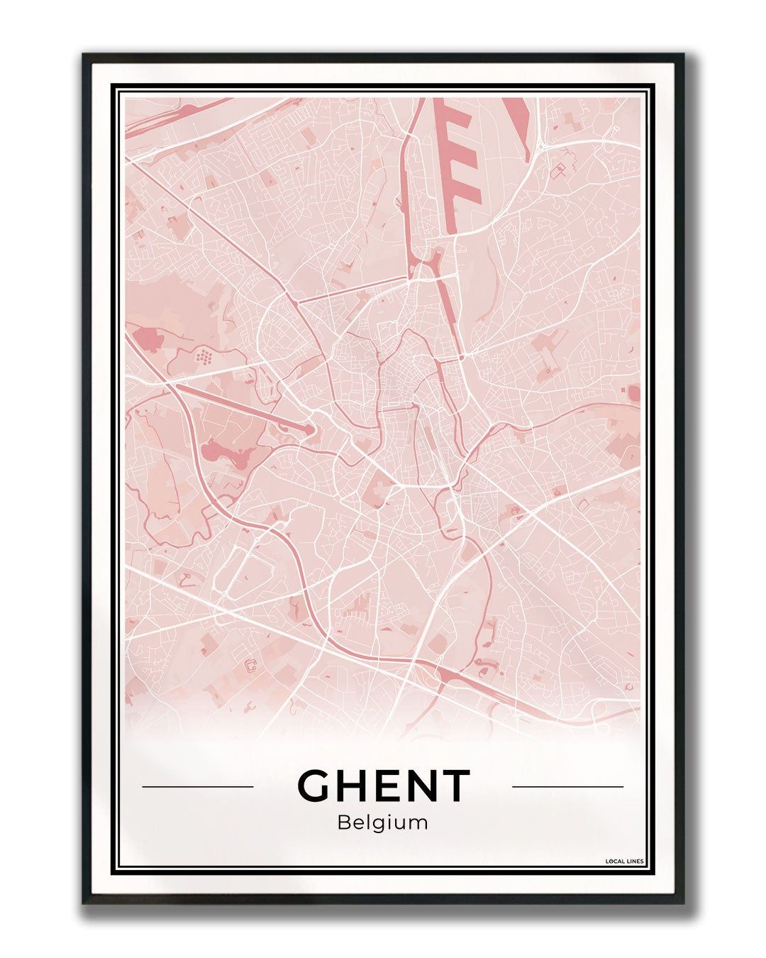 Gent Stadskaart – Poster - Blush ingelijst