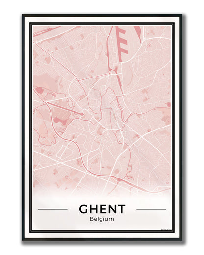 Gent Stadskaart – Poster - Blush ingelijst