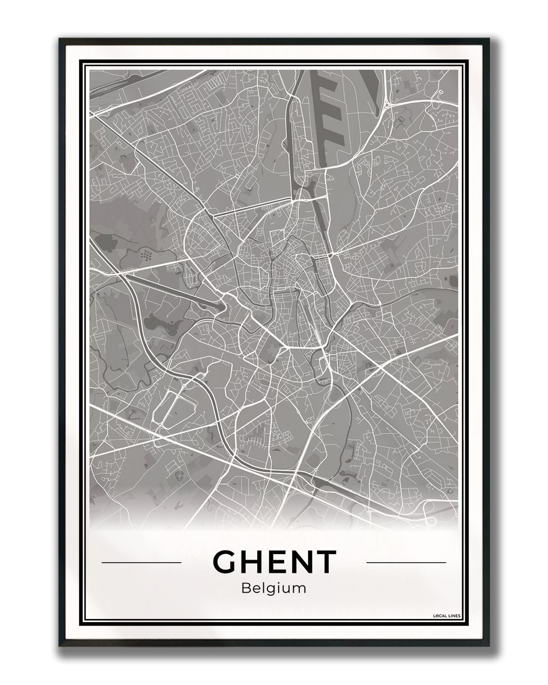 Gent Stadskaart – Poster - Dark ingelijst
