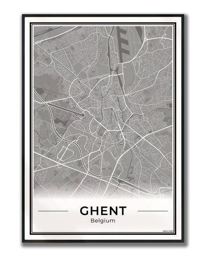 Gent Stadskaart – Poster - Dark ingelijst