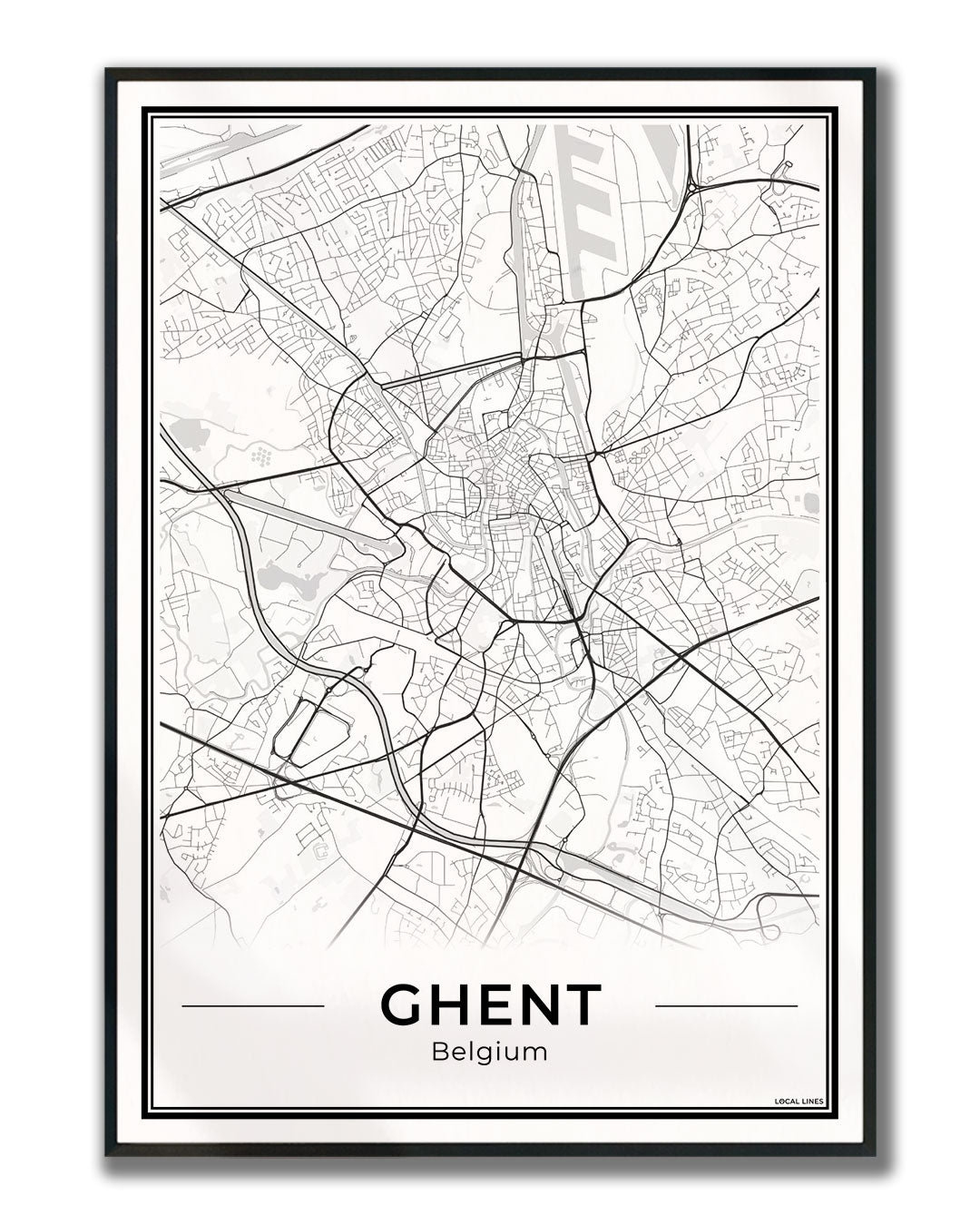 Gent Stadskaart – Poster - Light ingelijst