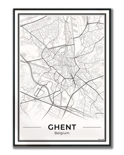 Gent Stadskaart – Poster - Light ingelijst