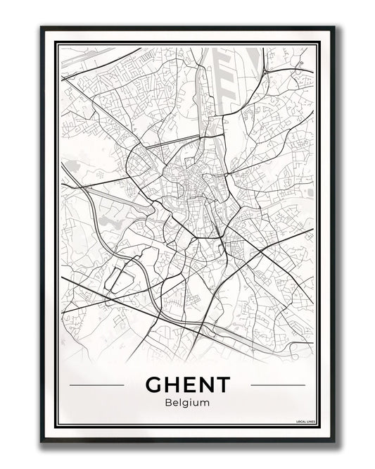 Gent Stadskaart – Poster - Light ingelijst