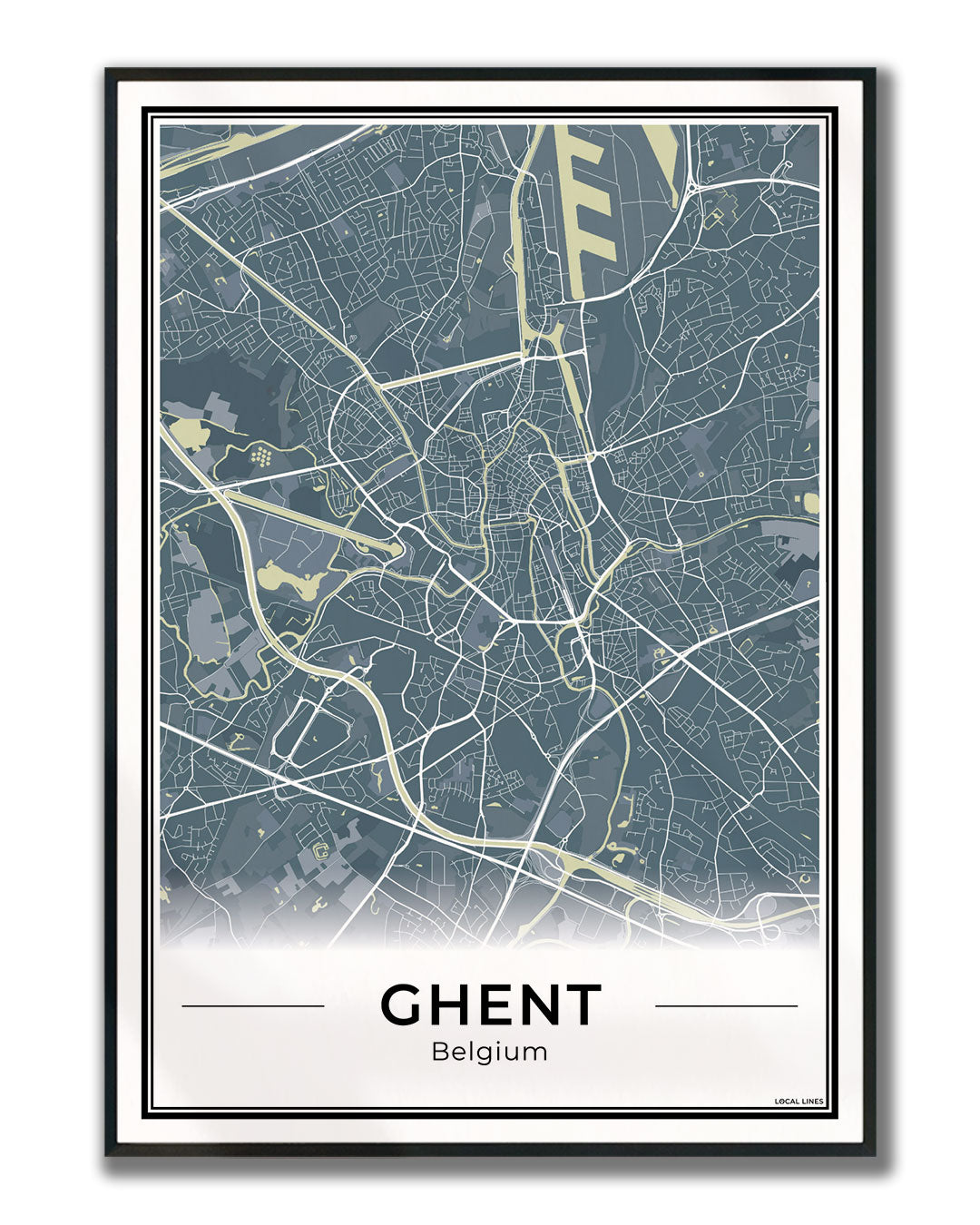Gent Stadskaart – Poster - Midnight ingelijst