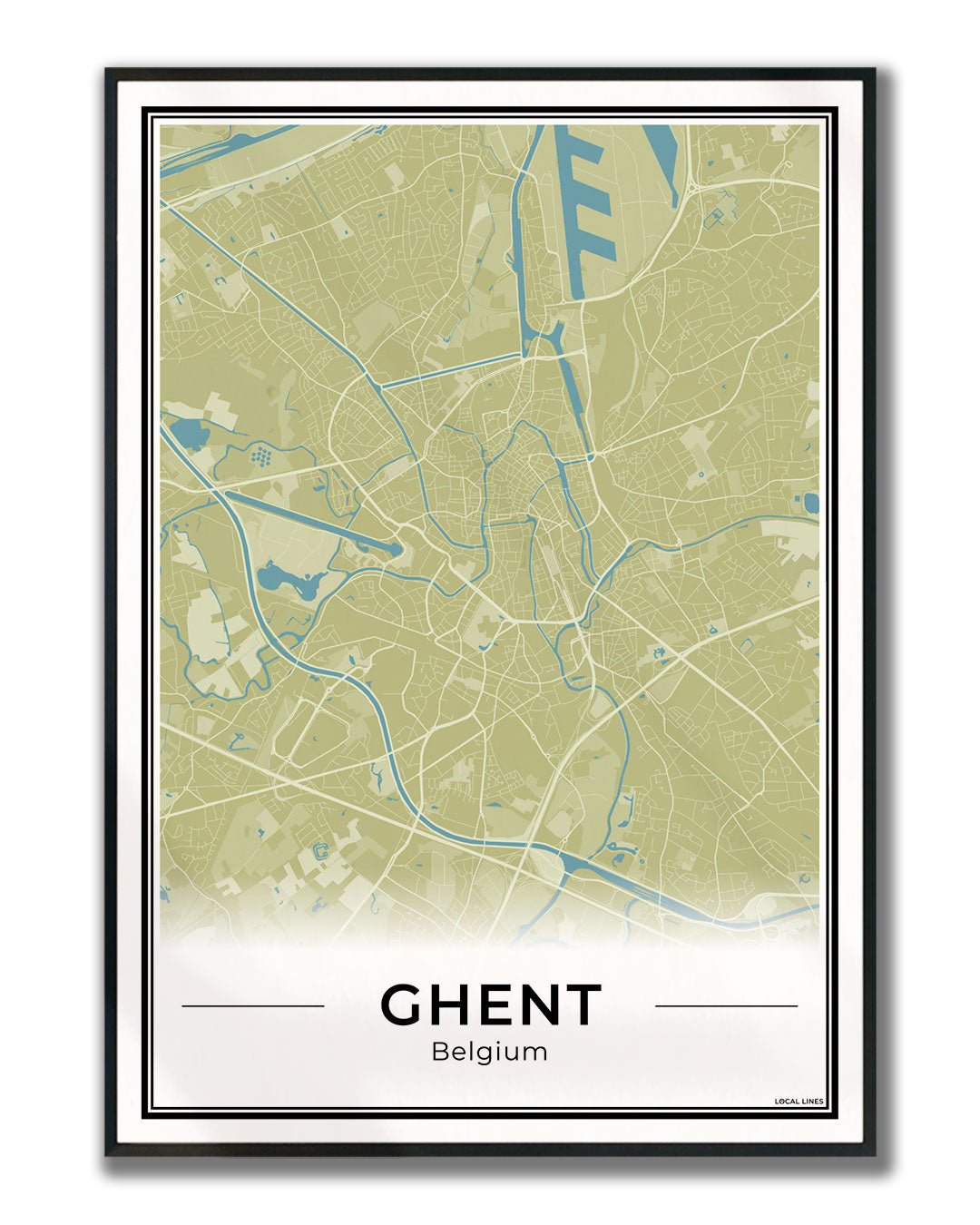 Gent Stadskaart – Poster - Moss ingelijst