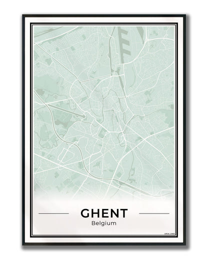 Gent Stadskaart – Poster - Sage ingelijst