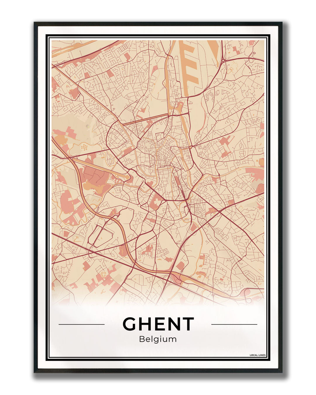 Gent Stadskaart – Poster - Terracotta ingelijst