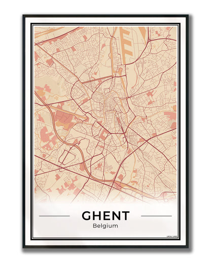 Gent Stadskaart – Poster - Terracotta ingelijst