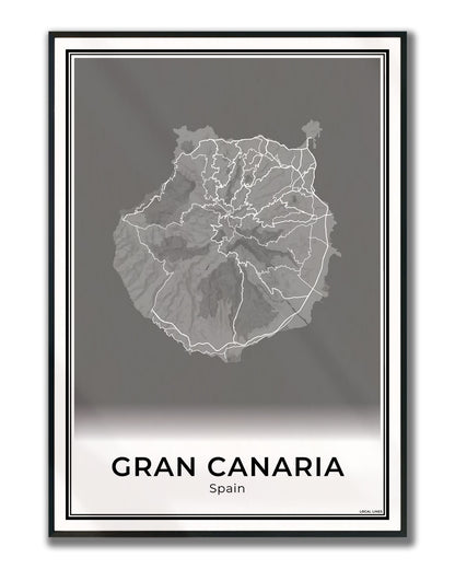 Gran Canaria Eilandkaart – Poster - Dark ingelijst