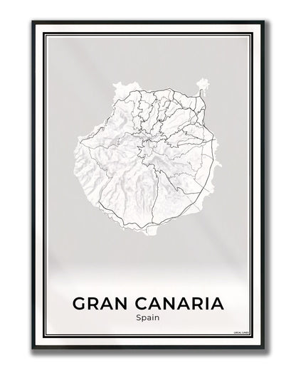 Gran Canaria Eilandkaart – Poster - Light ingelijst