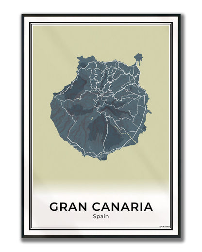 Gran Canaria Eilandkaart – Poster - Midnight ingelijst