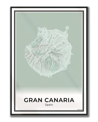 Gran Canaria Eilandkaart – Poster - Sage ingelijst