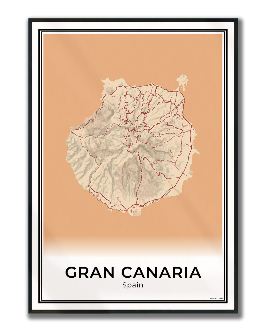 Gran Canaria Eilandkaart – Poster - Terracotta ingelijst