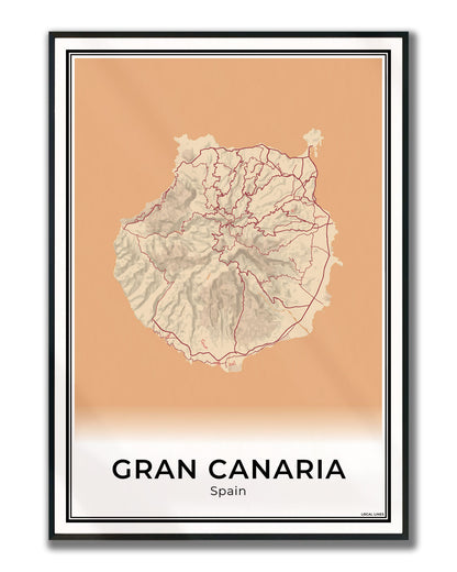Gran Canaria Eilandkaart – Poster - Terracotta ingelijst