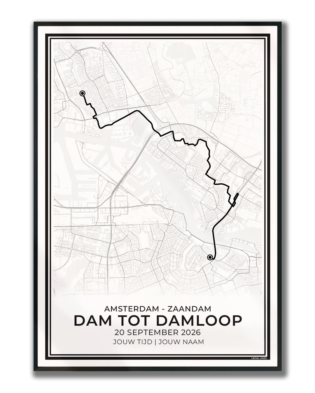 Hardloopposter route dam tot damloop 2026 ingelijst