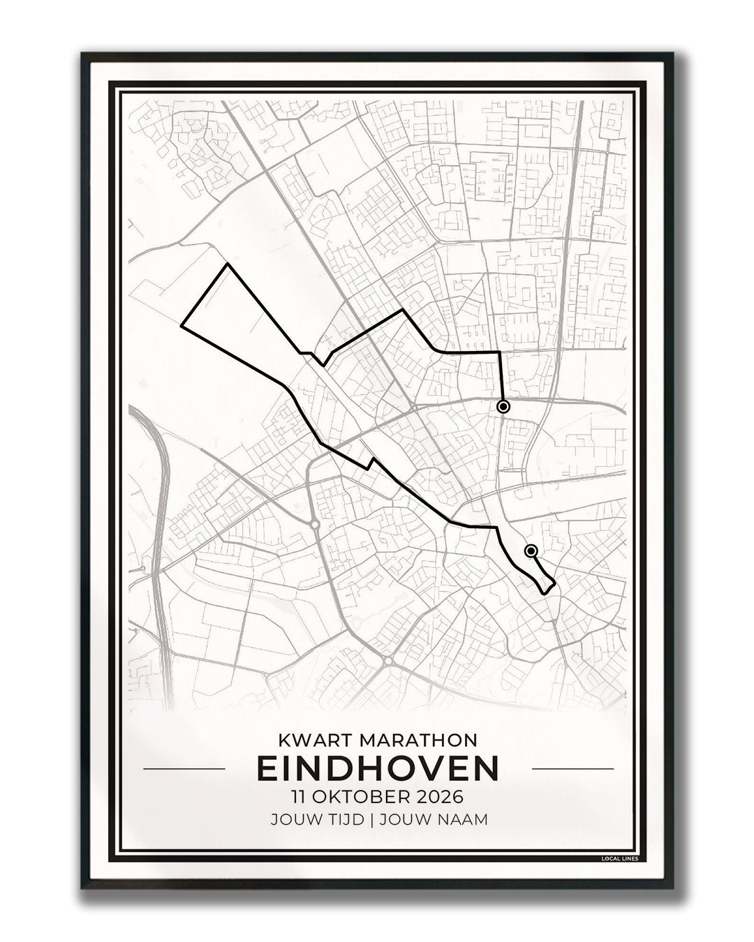 route ASML kwart marathon Eindhoven 2026 ingelijste poster