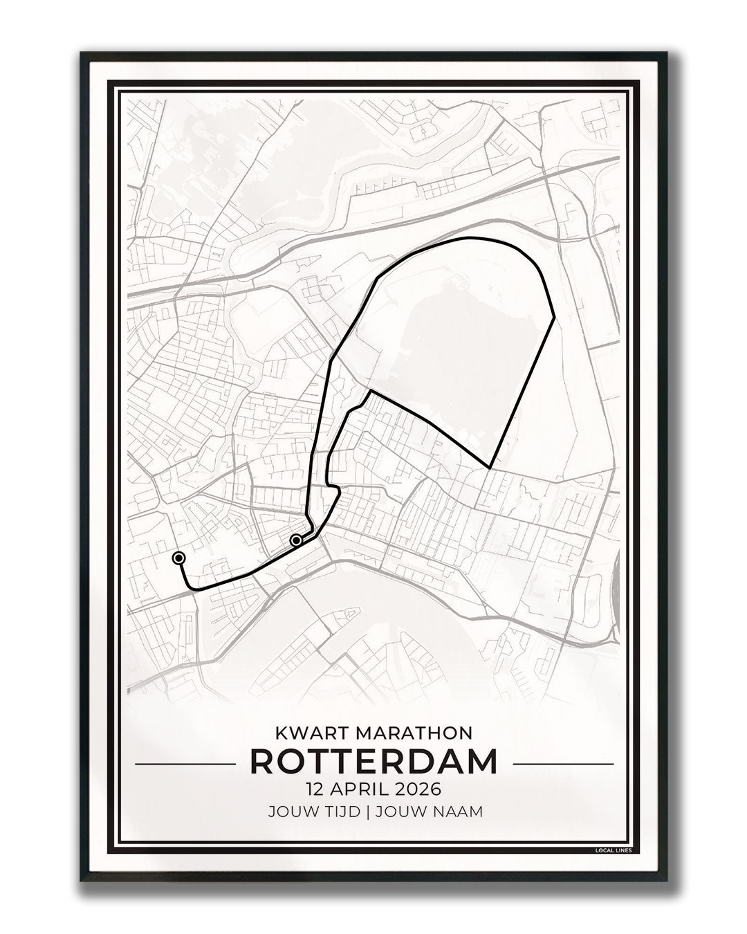 kwart marathon Rotterdam 2026 hardloopposter ingelijst