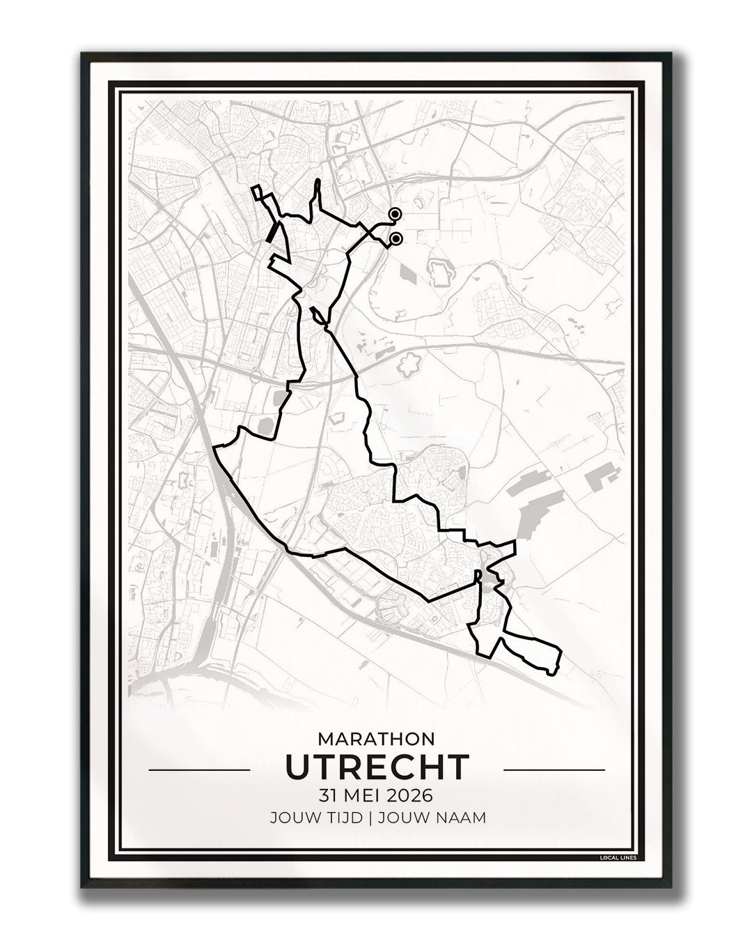 route marathon Utrecht 2027 ingelijste hardloopposter