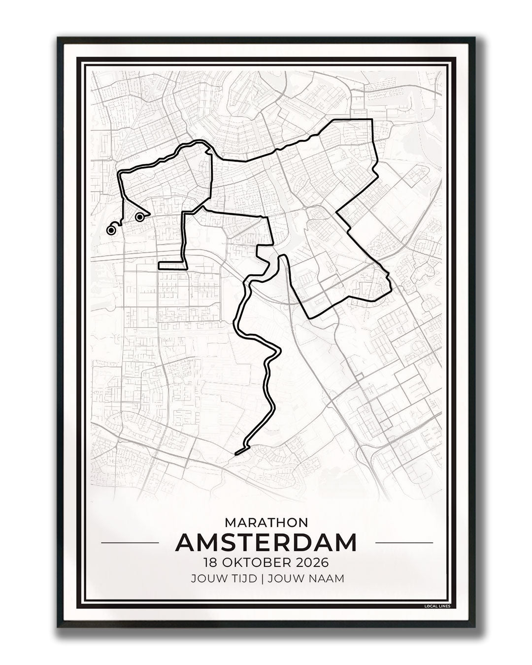 marathon TCS Amsterdam 2026 hardloopposter met route ingelijst