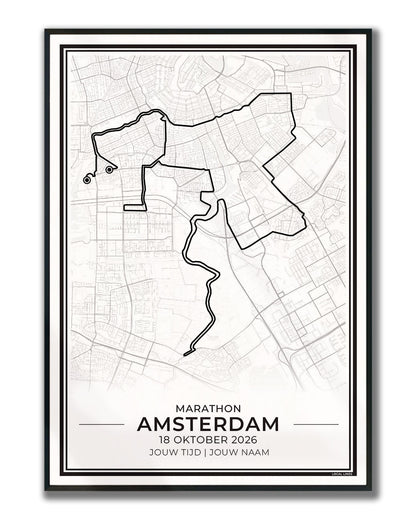 marathon TCS Amsterdam 2026 hardloopposter met route ingelijst