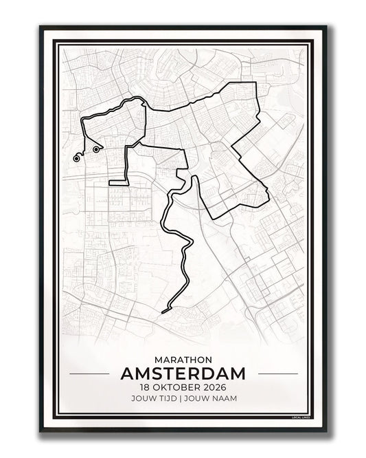 marathon TCS Amsterdam 2026 hardloopposter met route ingelijst