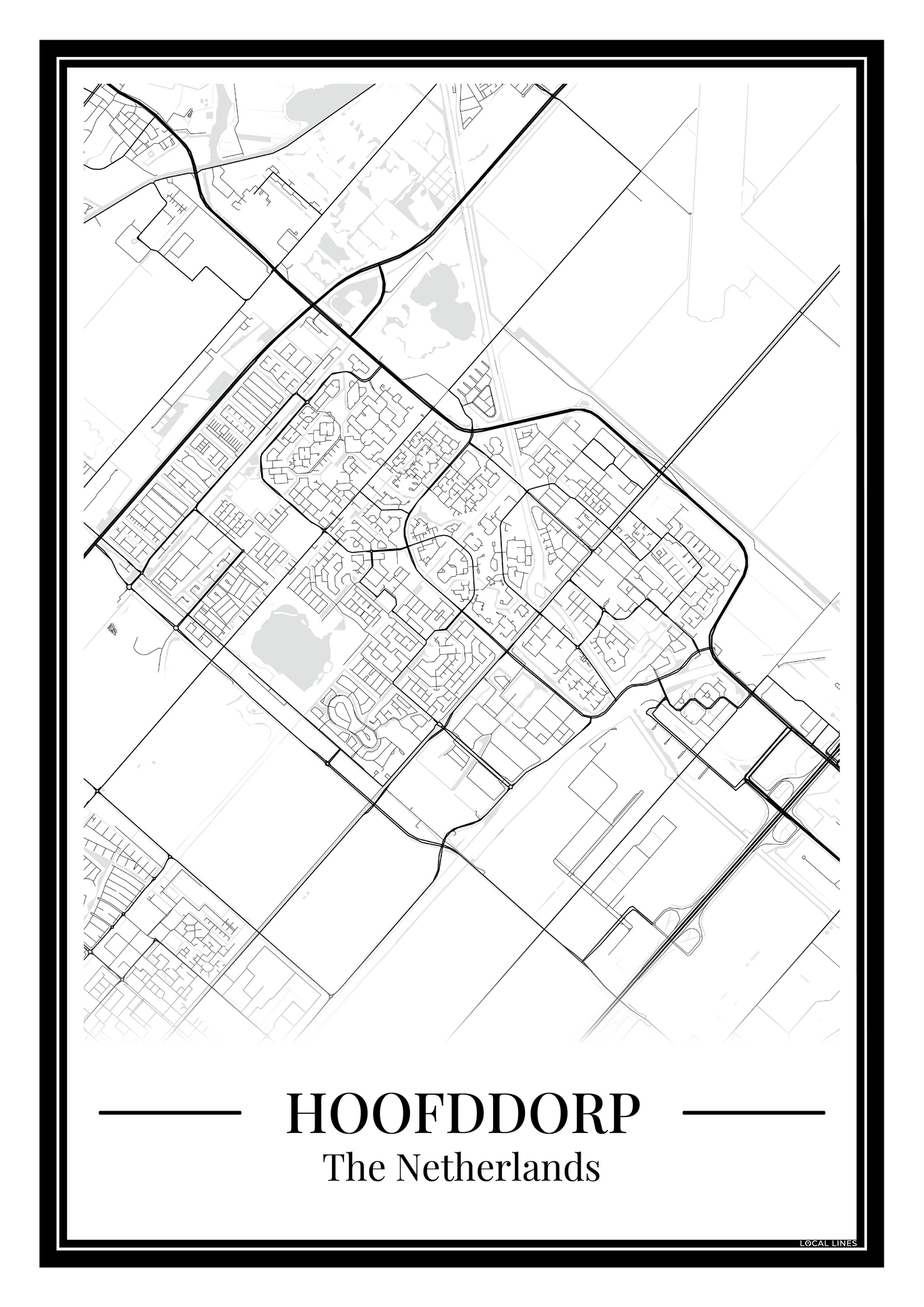 Hoofddorp — Minimalistische stadskaart poster