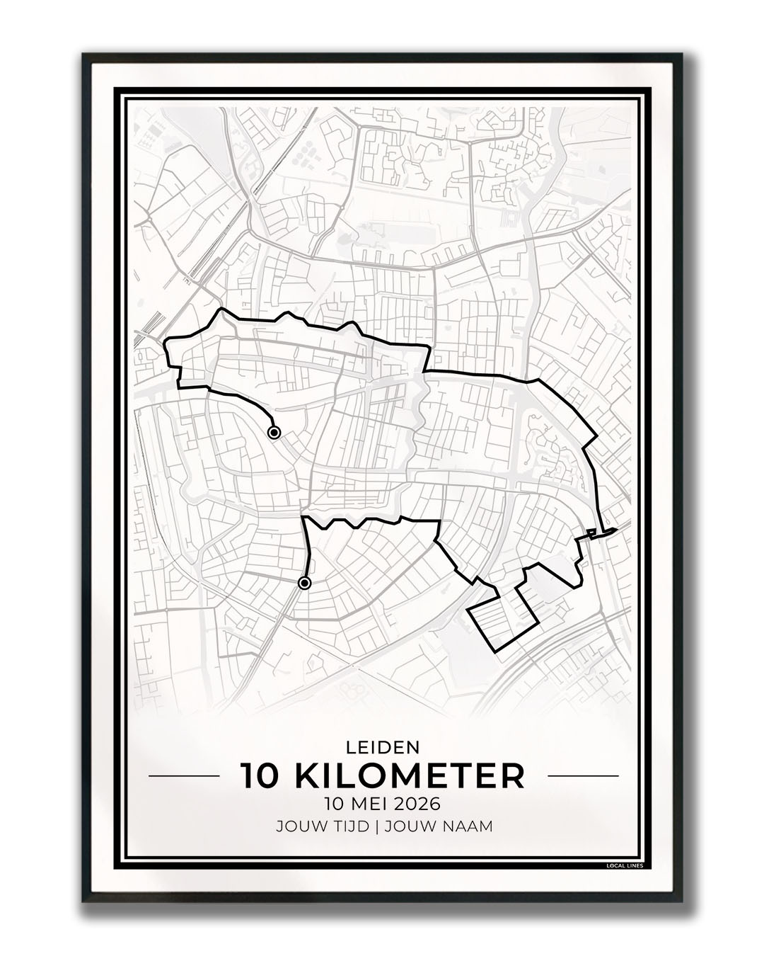 10 Kilometer Leiden poster in lijst - cadeau voor hardloper