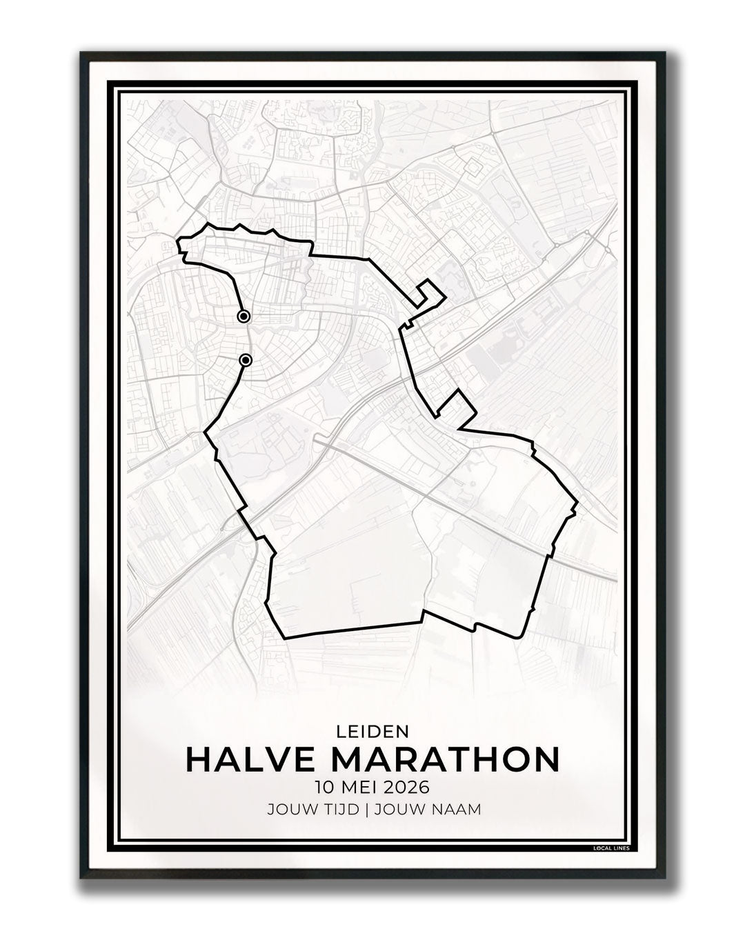 Halve marathon Leiden poster in lijst - cadeau voor hardloper