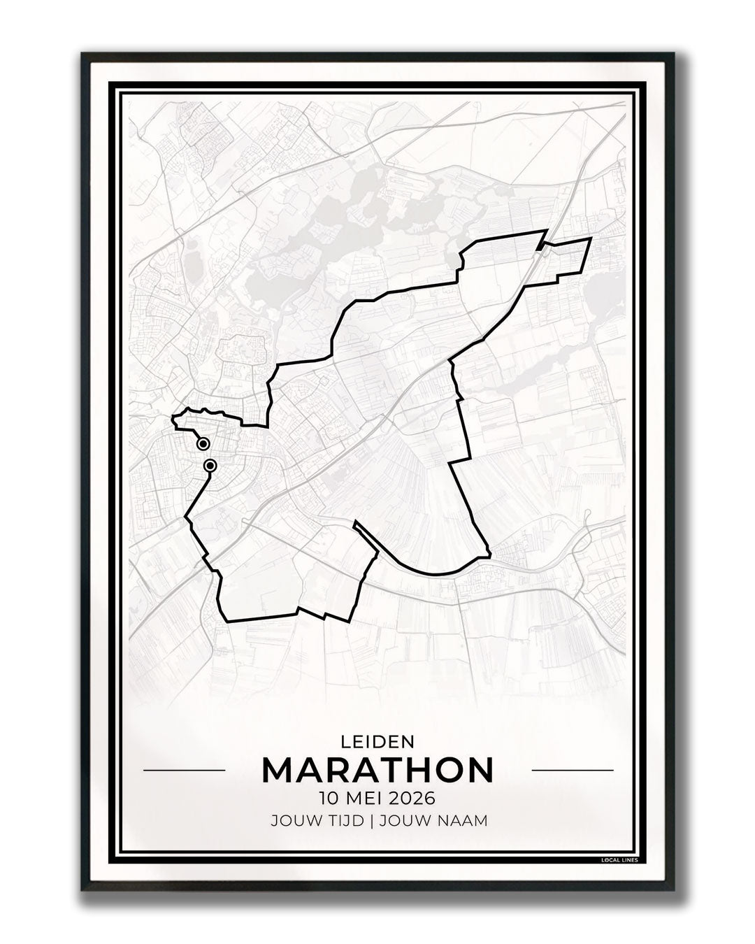 Marathon Leiden poster in lijst - hardloopcadeau