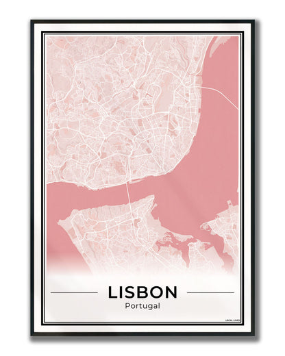 Lissabon Stadskaart – Poster - Blush ingelijst