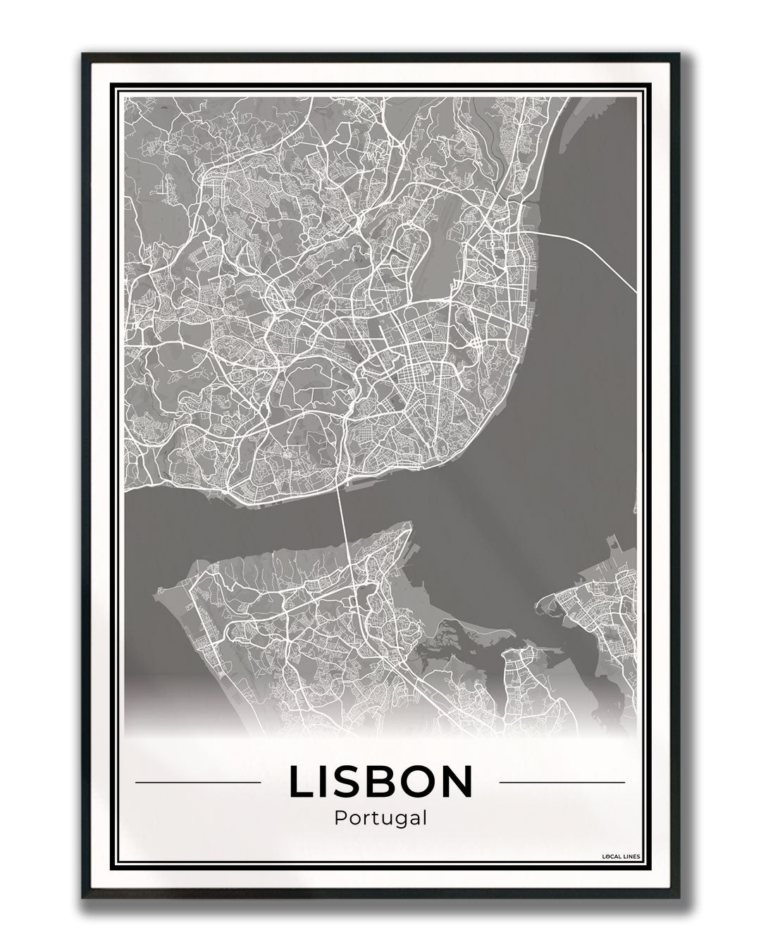 Lissabon Stadskaart – Poster - Dark ingelijst